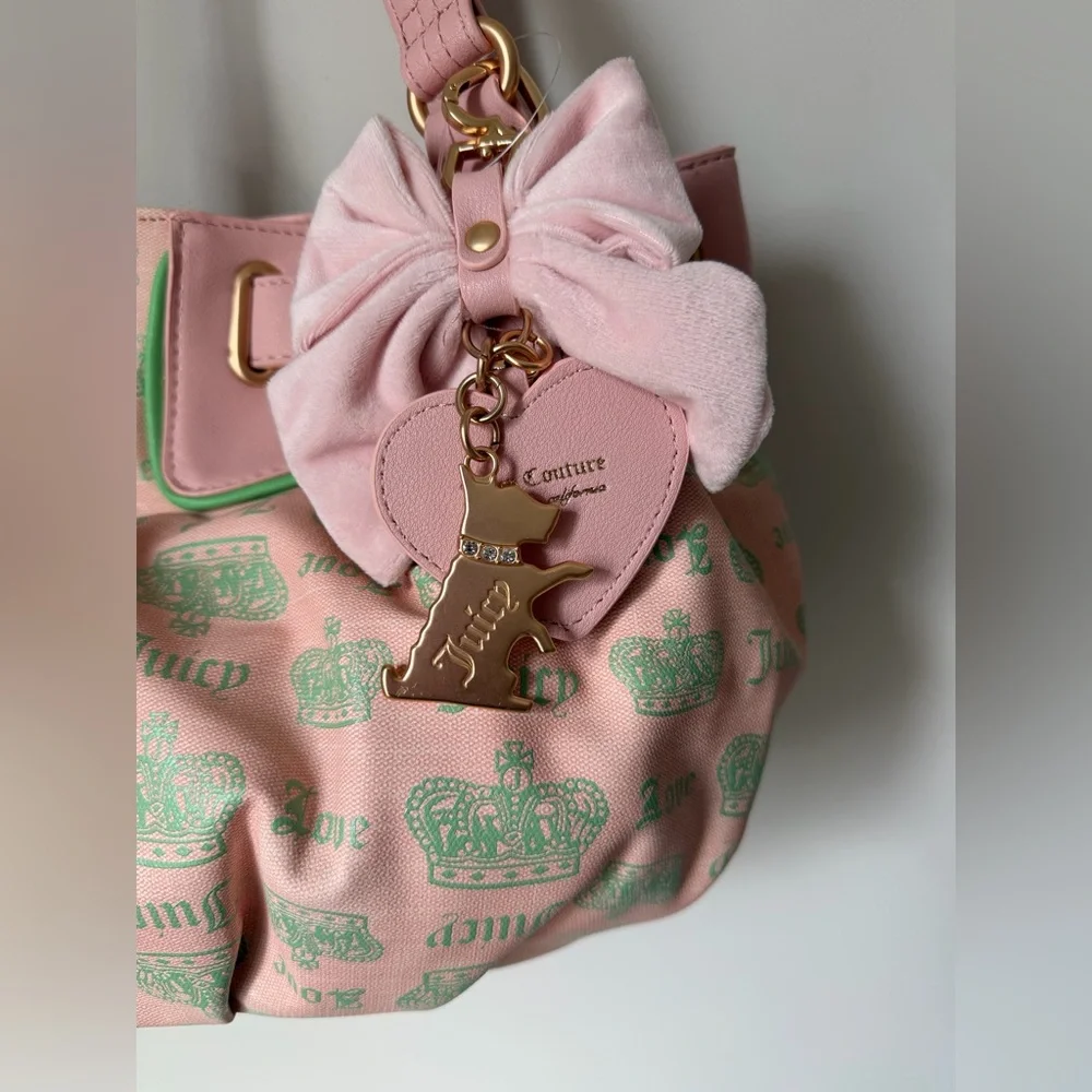 Juicy Couture Pink and Green crown satchel bag